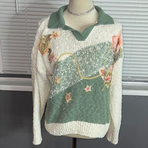 Vintage Needles & Yarn Floral Sweater | Acrylic | Cozy Knit